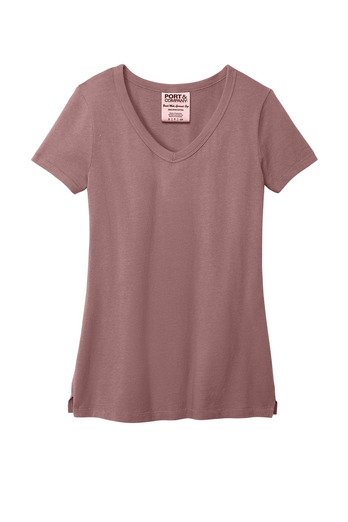 Port & Co Women's Beach Wash Garment-Dyed V-Neck Tee - Nostalgia Rose