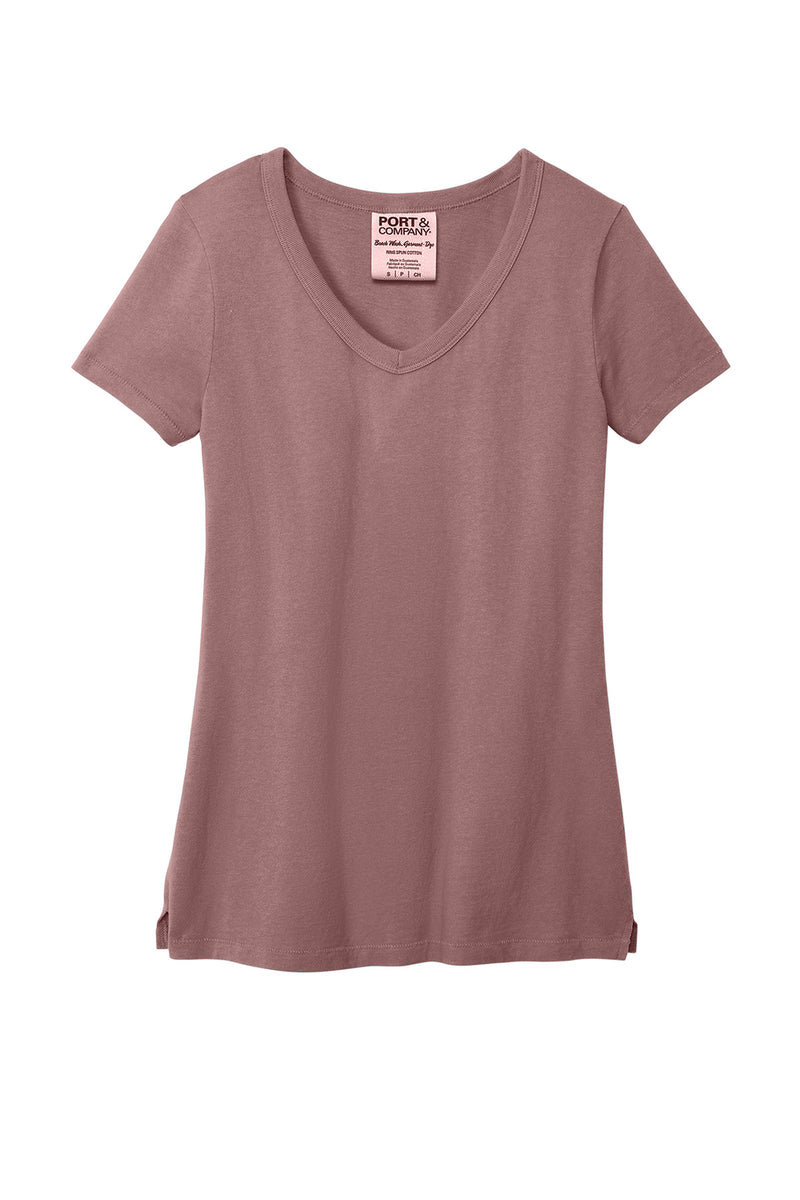 Port & Co Women's Beach Wash Garment-Dyed V-Neck Tee - Nostalgia Rose