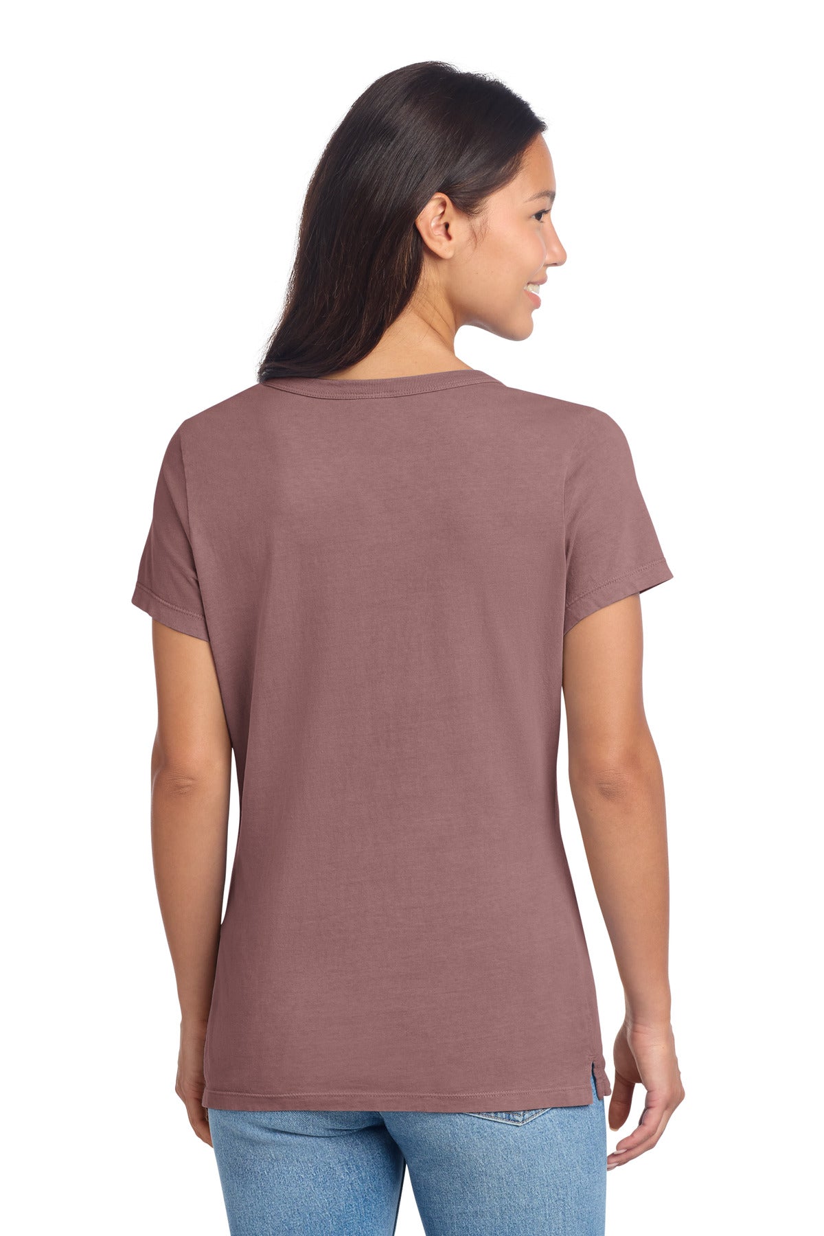 Port & Co Women's Beach Wash Garment-Dyed V-Neck Tee - Nostalgia Rose