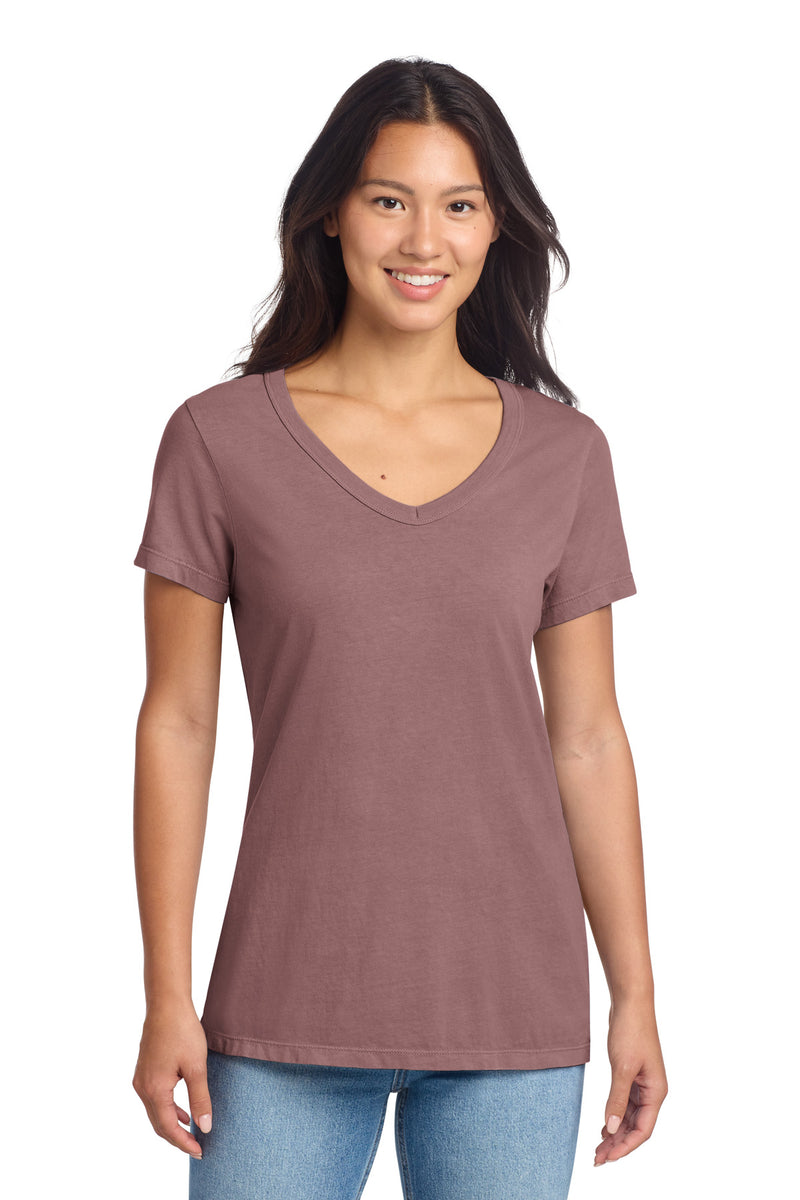 Port & Co Women's Beach Wash Garment-Dyed V-Neck Tee - Nostalgia Rose