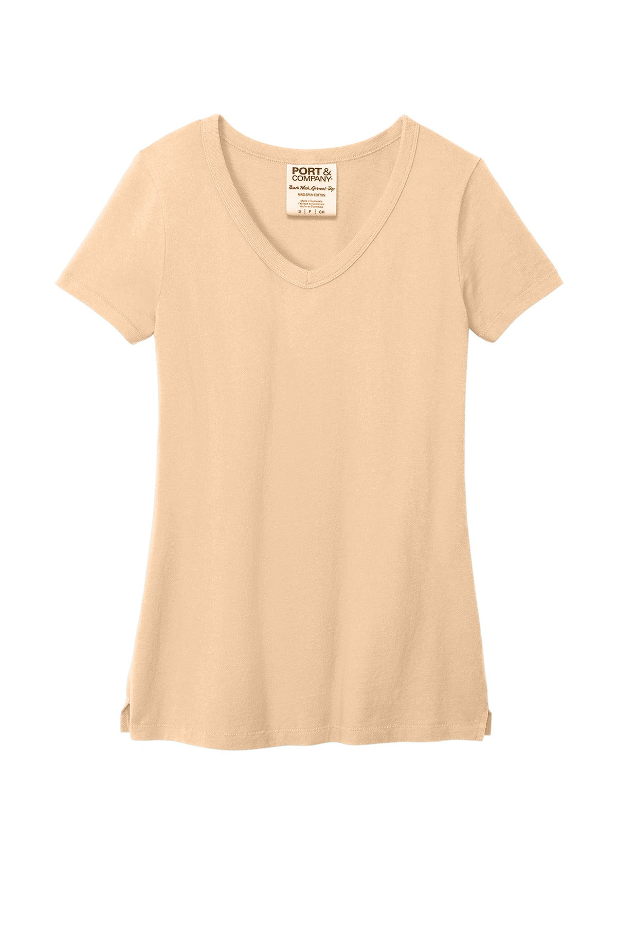 Port & Co Women's Beach Wash Garment-Dyed V-Neck Tee - Peach