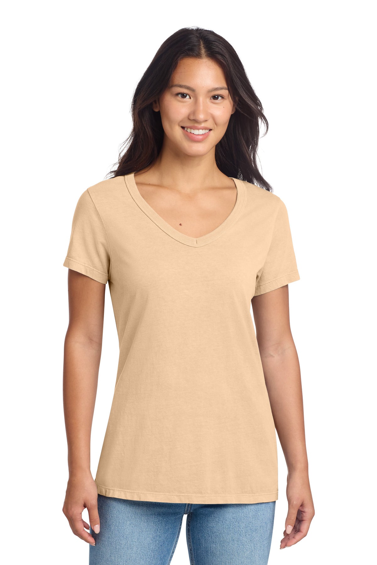 Port & Co Women's Beach Wash Garment-Dyed V-Neck Tee - Peach