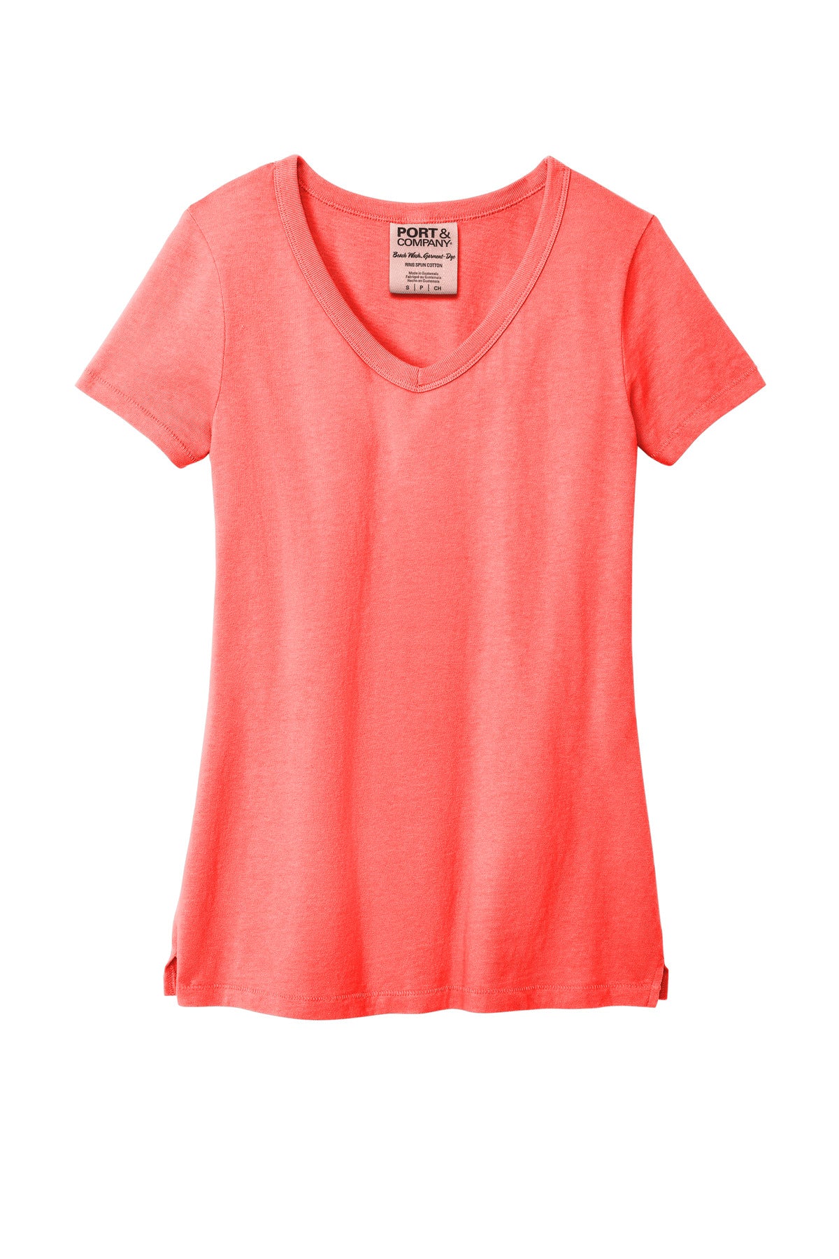 Port & Co Women's Beach Wash Garment-Dyed V-Neck Tee - Poppy