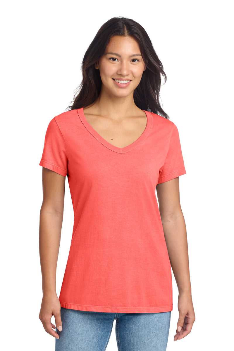Port & Co Women's Beach Wash Garment-Dyed V-Neck Tee - Poppy