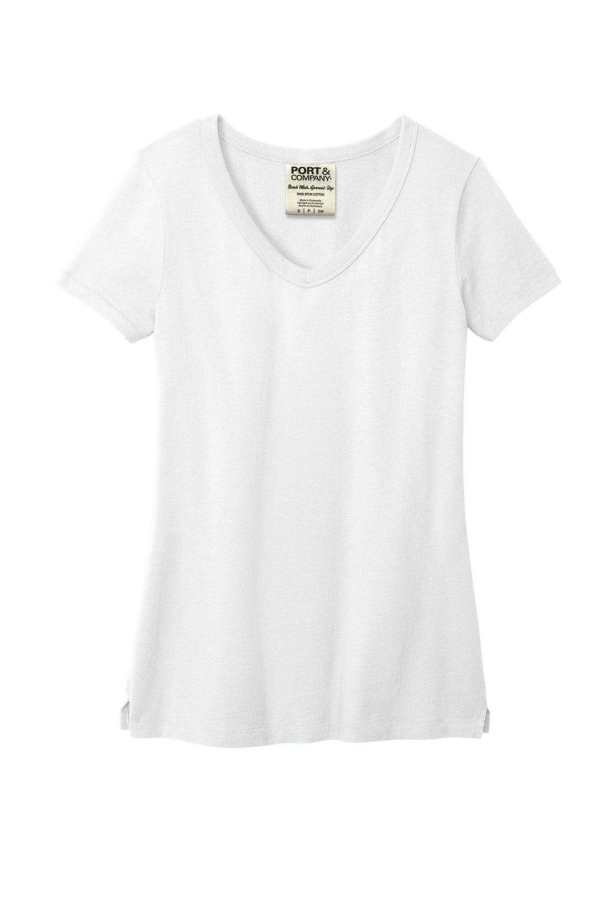 Port & Co Women's Beach Wash Garment-Dyed V-Neck Tee - White