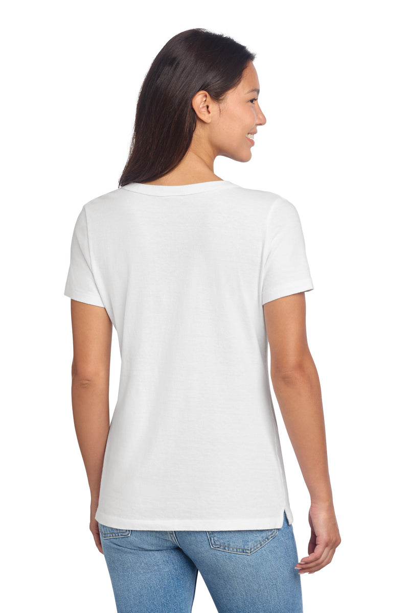 Port & Co Women's Beach Wash Garment-Dyed V-Neck Tee - White