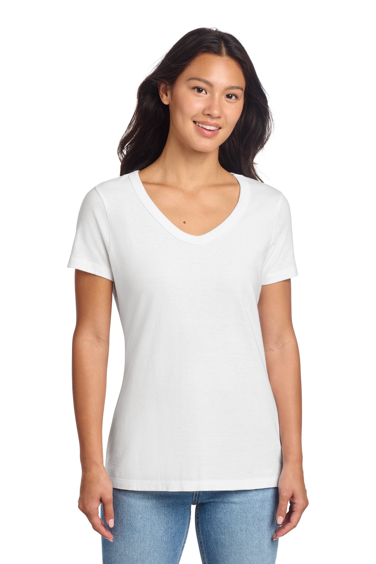 Port & Co Women's Beach Wash Garment-Dyed V-Neck Tee - White