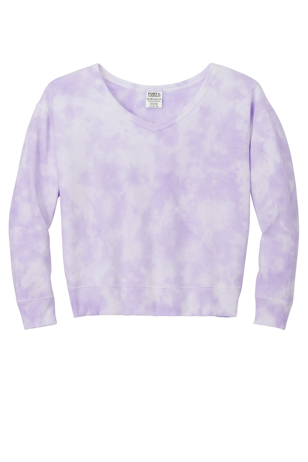 Port & Co Women's Beach Wash Cloud Tie-Dye V-Neck Sweatshirt - Amethyst