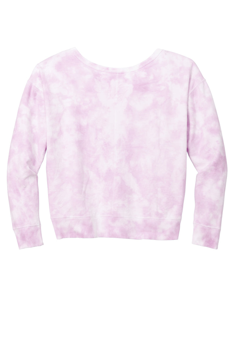 Port & Co Women's Beach Wash Cloud Tie-Dye V-Neck Sweatshirt - Cerise Pink