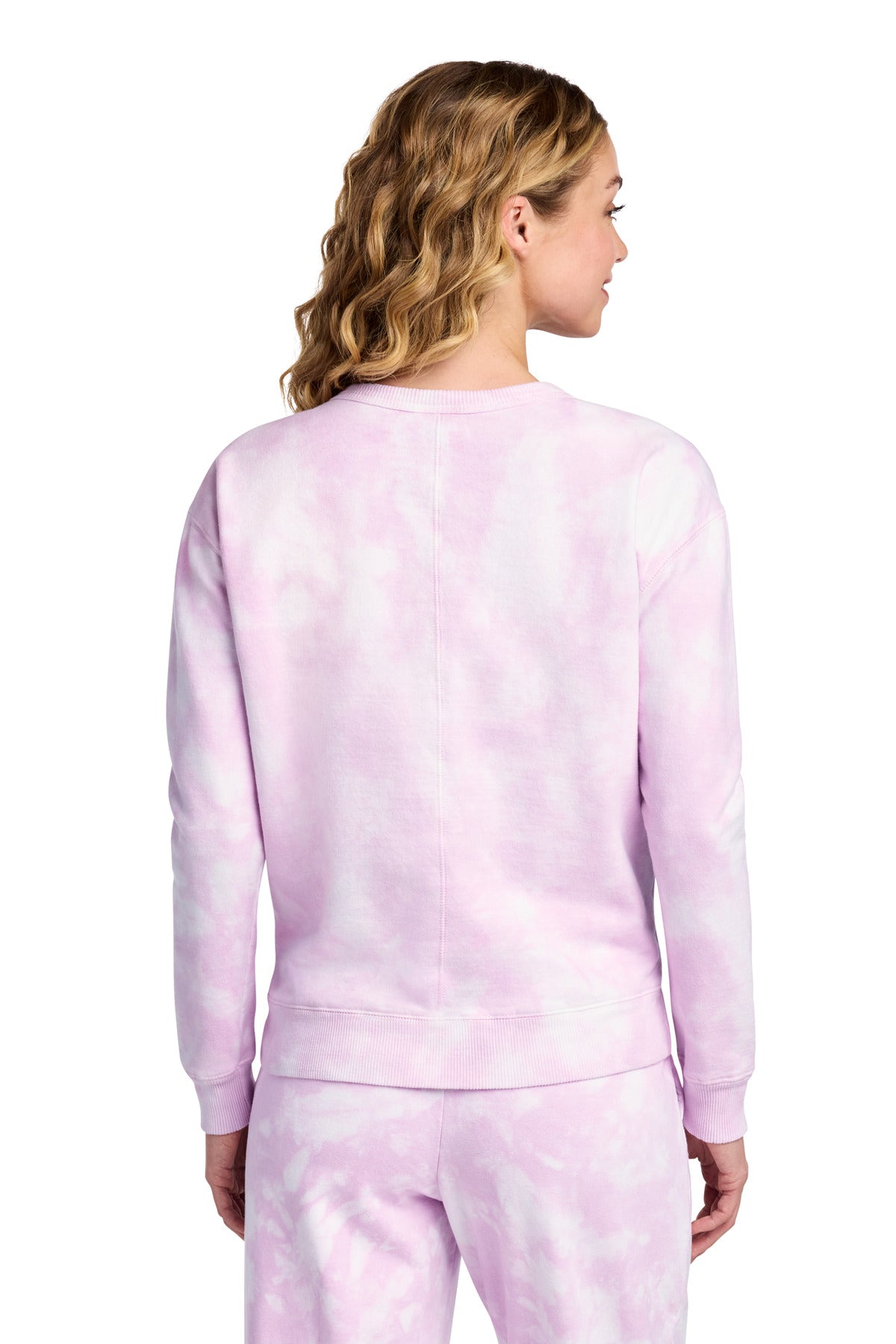 Port & Co Women's Beach Wash Cloud Tie-Dye V-Neck Sweatshirt - Cerise Pink