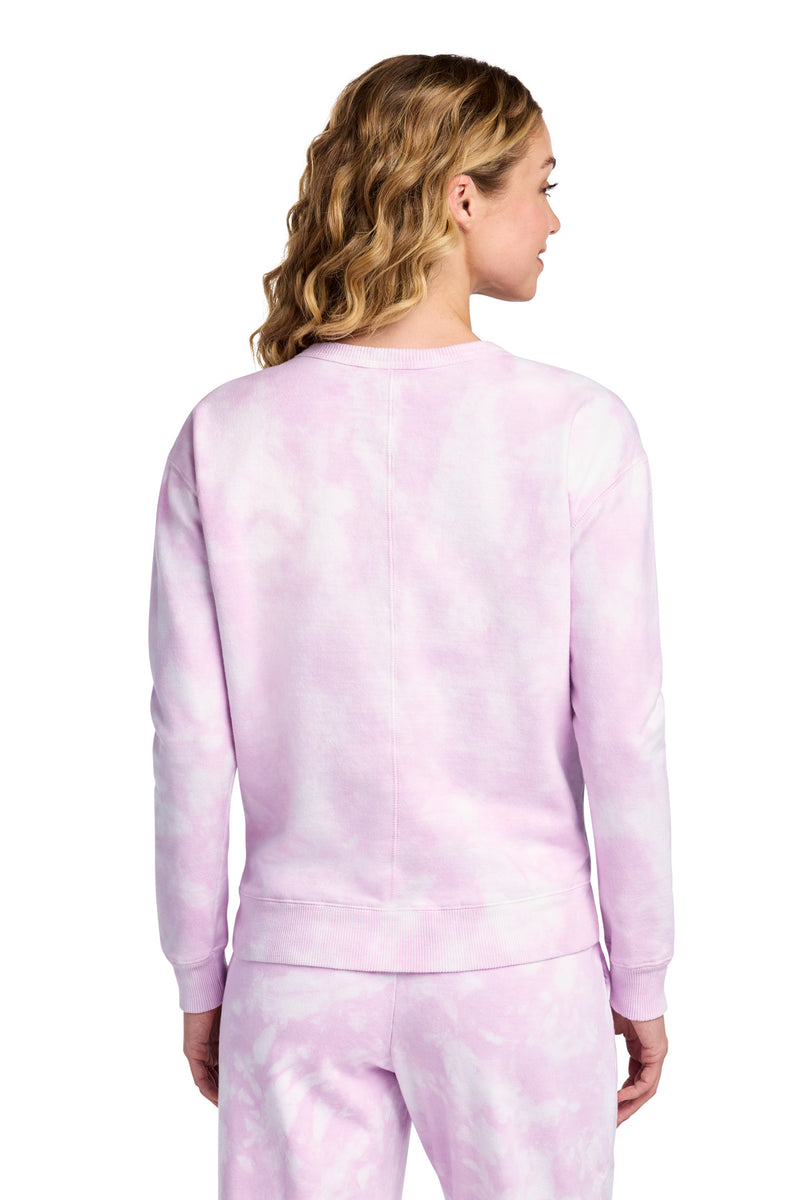 Port & Co Women's Beach Wash Cloud Tie-Dye V-Neck Sweatshirt - Cerise Pink