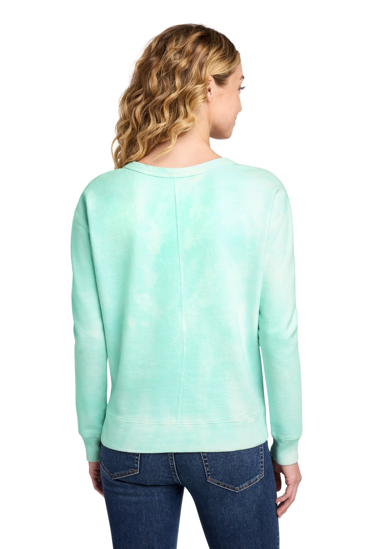 Port & Co Women's Beach Wash Cloud Tie-Dye V-Neck Sweatshirt - Cool Mint