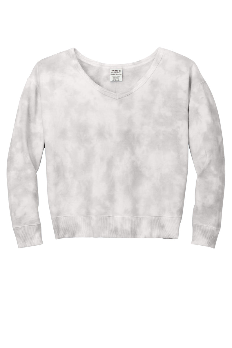 Port & Co Women's Beach Wash Cloud Tie-Dye V-Neck Sweatshirt - Dove Grey