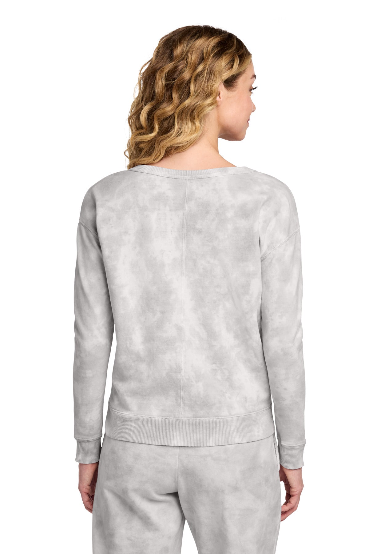Port & Co Women's Beach Wash Cloud Tie-Dye V-Neck Sweatshirt - Dove Grey