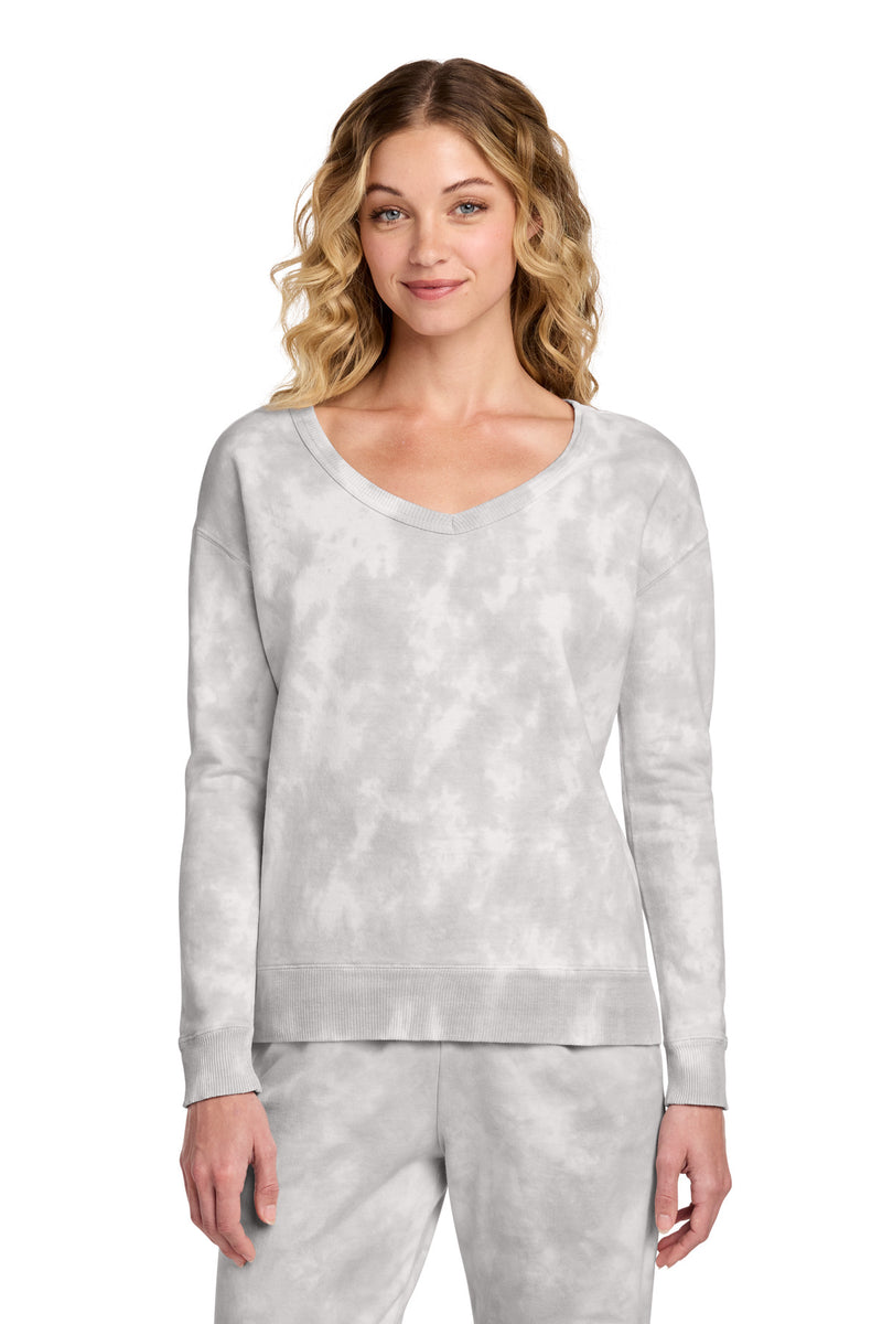 Port & Co Women's Beach Wash Cloud Tie-Dye V-Neck Sweatshirt - Dove Grey