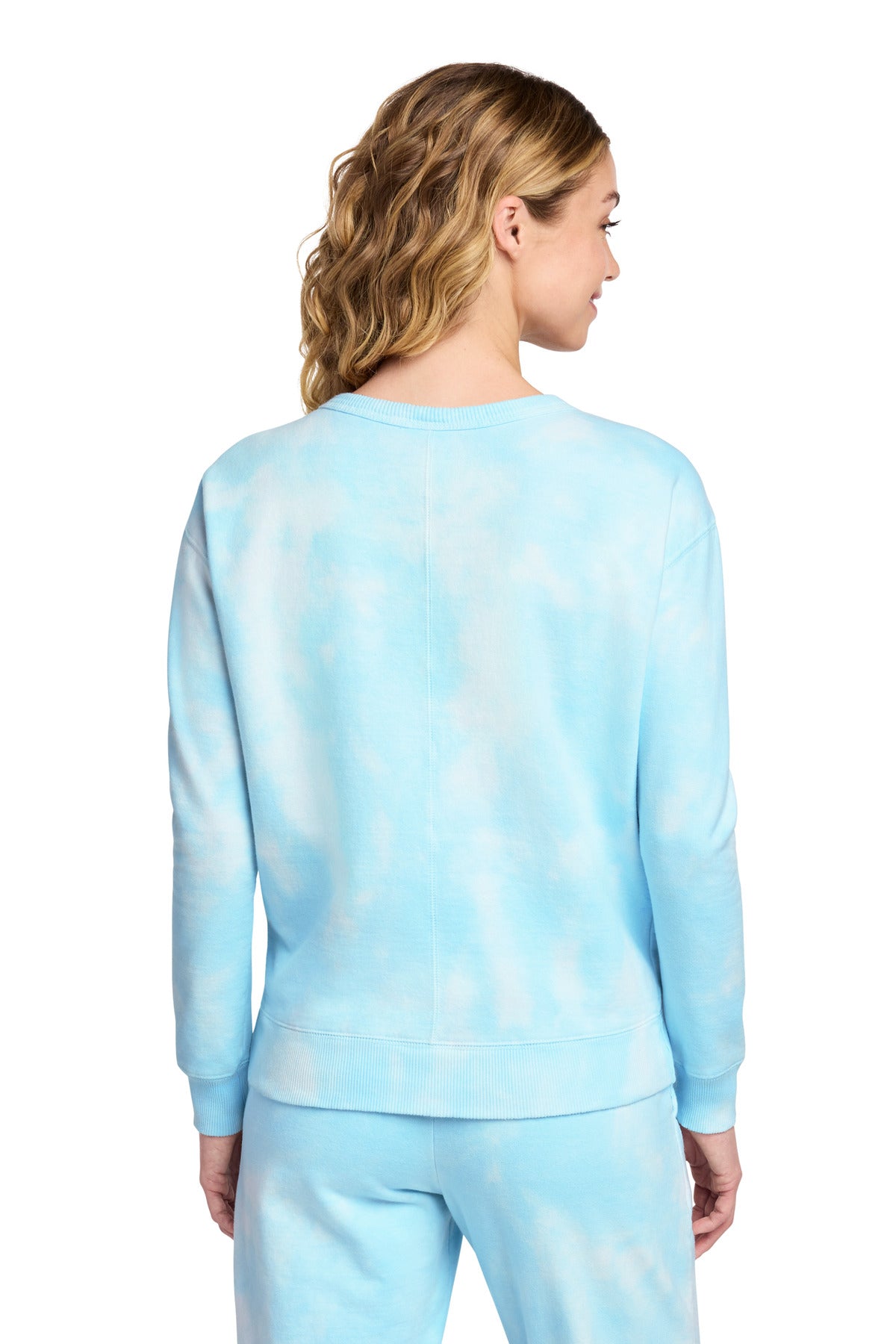 Port & Co Women's Beach Wash Cloud Tie-Dye V-Neck Sweatshirt - Glacier