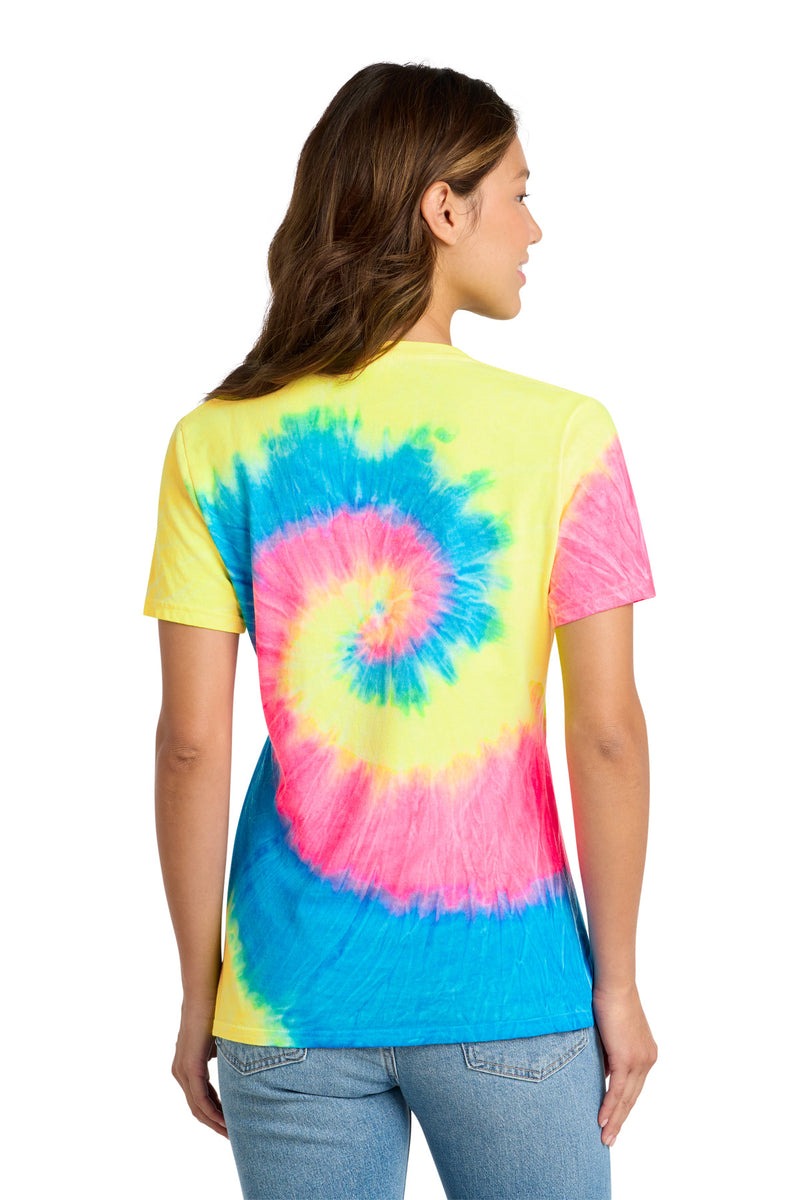 Port & Co Women's Tie-Dye V-Neck Tee - Neon Rainbow