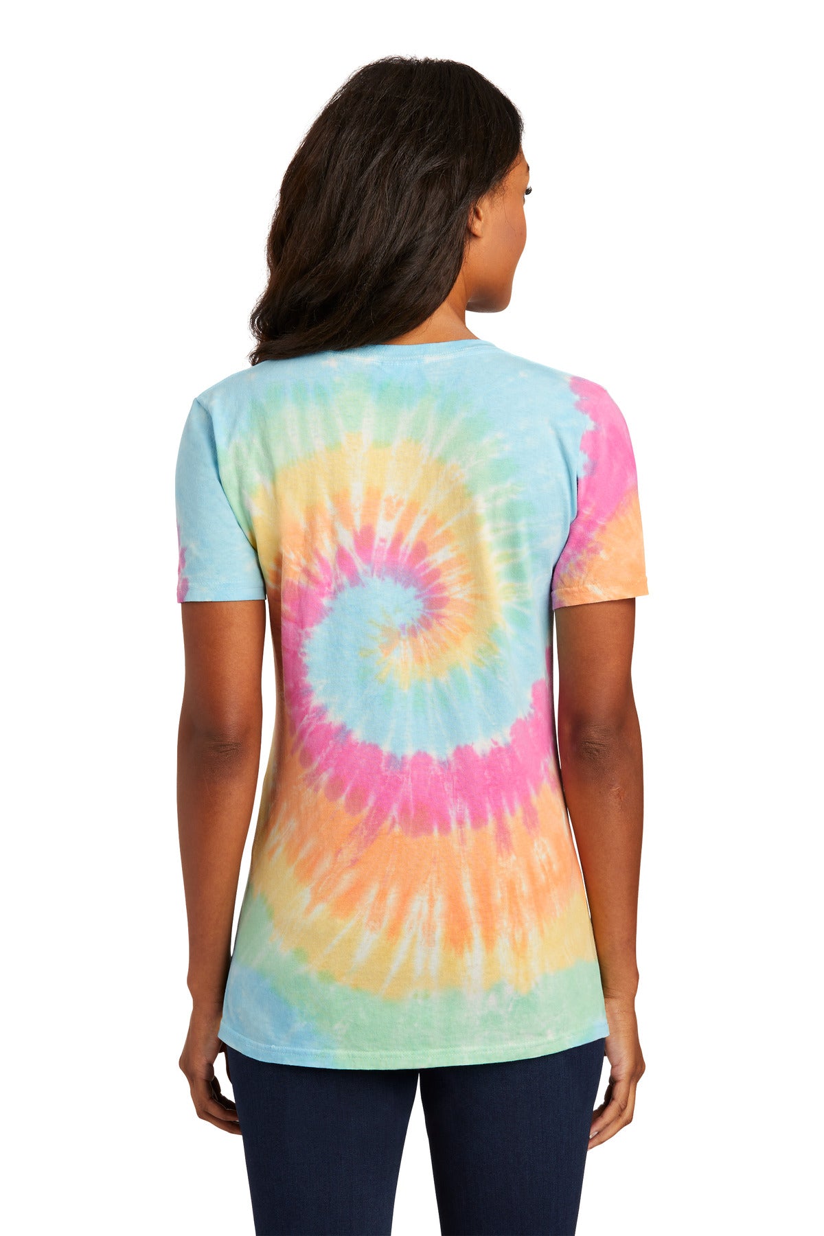 Port & Co Women's Tie-Dye V-Neck Tee - Pastel Rainbow