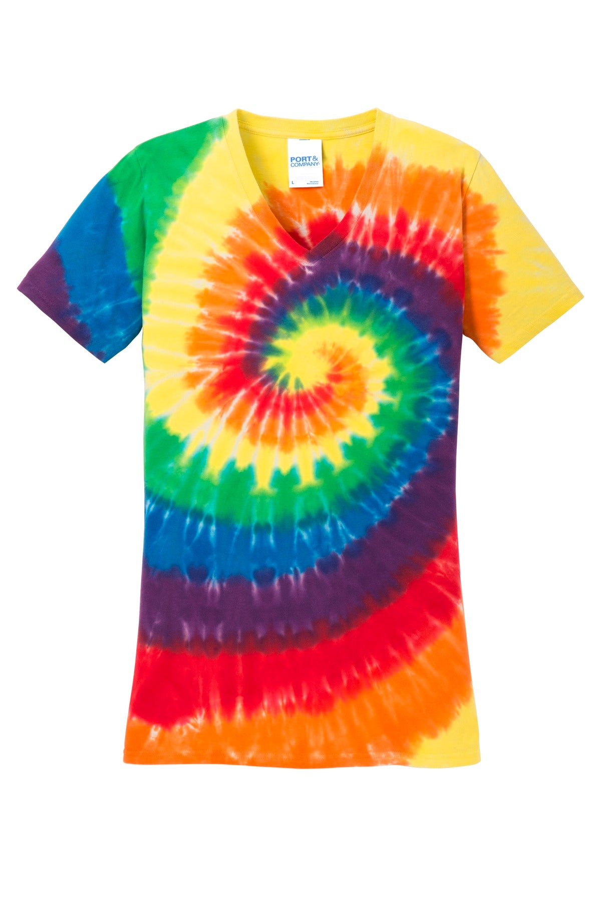 Port & Co Women's Tie-Dye V-Neck Tee - Rainbow