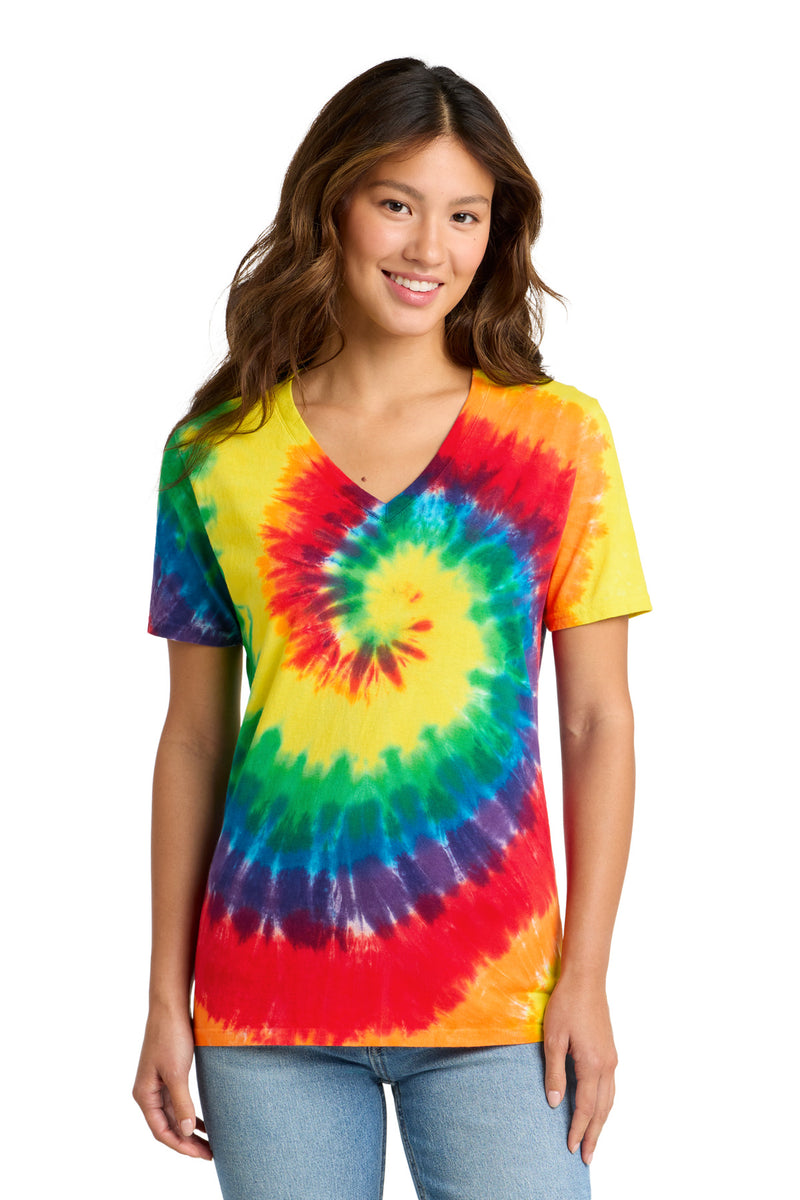 Port & Co Women's Tie-Dye V-Neck Tee - Rainbow