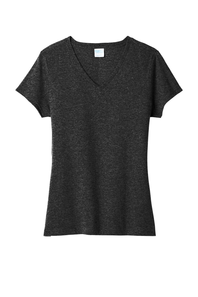 Port & Co Women's Tri-Blend V-Neck Tee - Black Heather