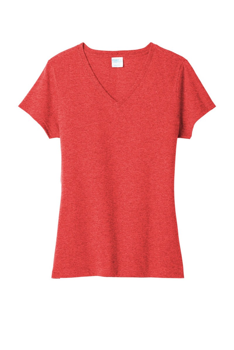 Port & Co Women's Tri-Blend V-Neck Tee - Bright Red Heather