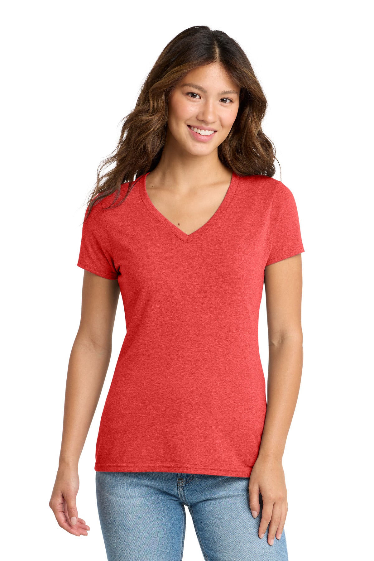 Port & Co Women's Tri-Blend V-Neck Tee - Bright Red Heather
