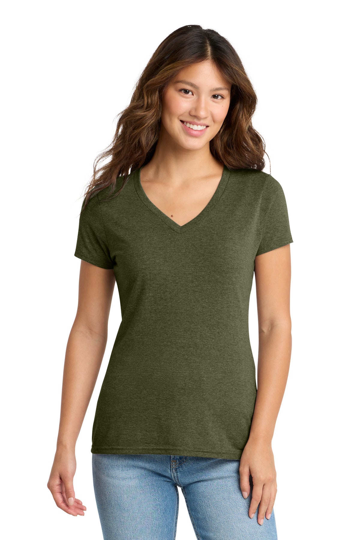 Port & Co Women's Tri-Blend V-Neck Tee - Military Green Heather