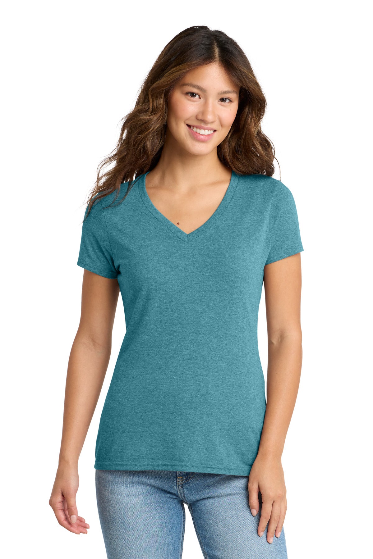 Port & Co Women's Tri-Blend V-Neck Tee - Vivid Teal Heather