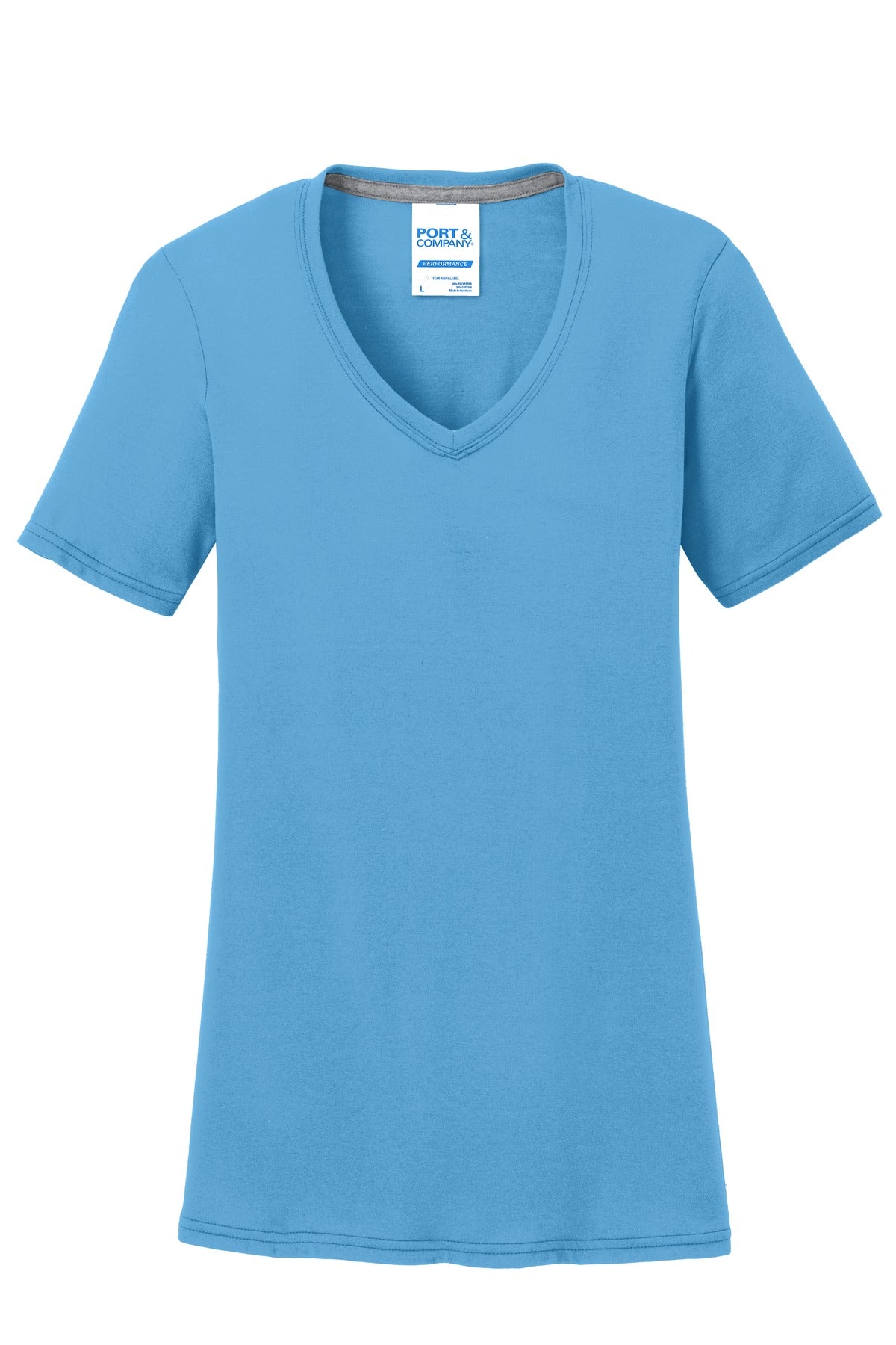 Port & Co Women's Performance Blend V-Neck Tee - Aquatic Blue