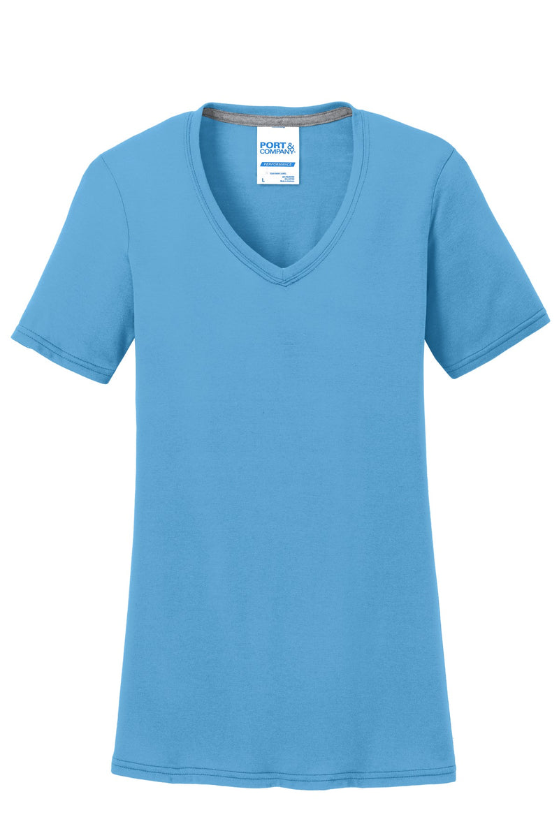 Port & Co Women's Performance Blend V-Neck Tee - Aquatic Blue