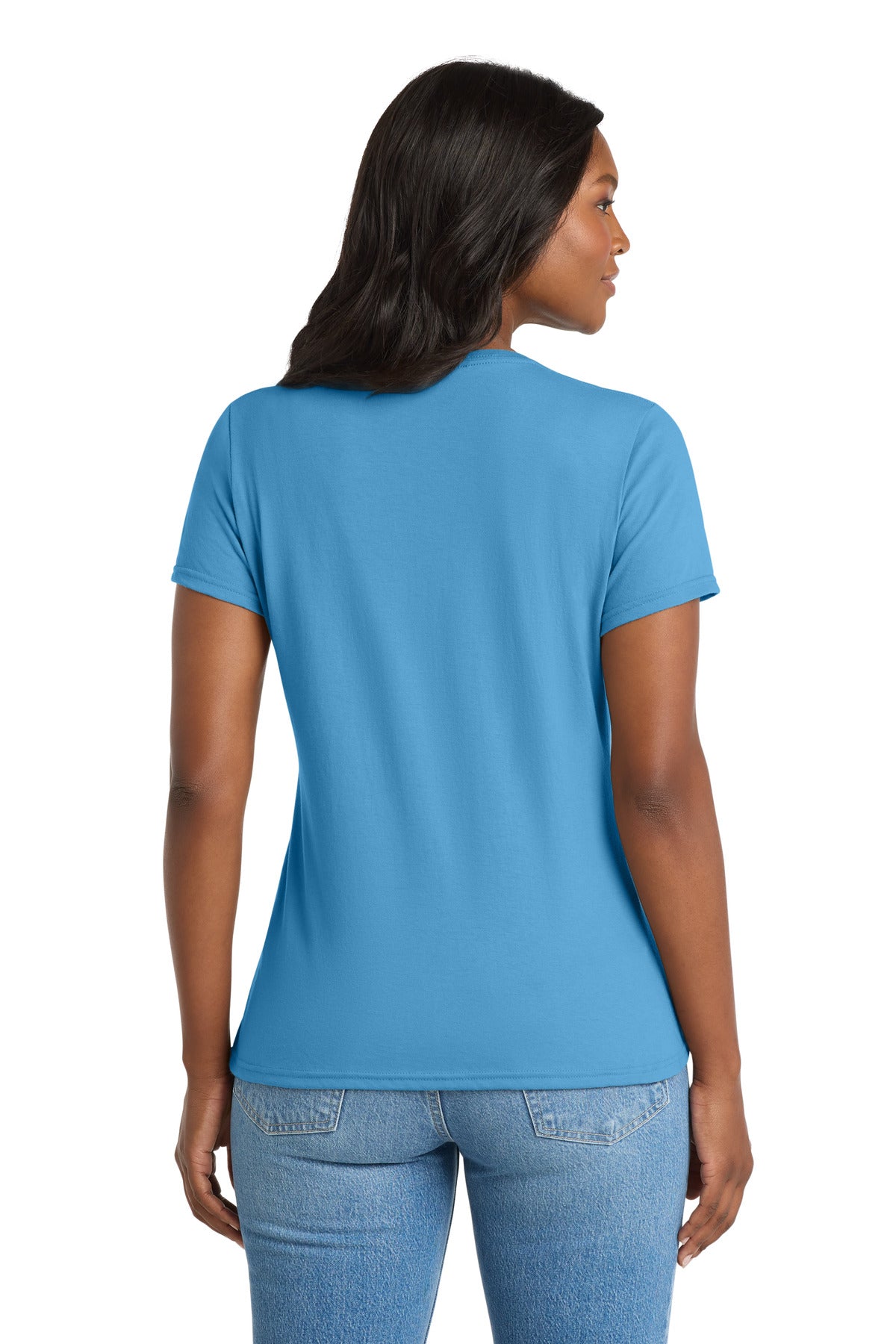 Port & Co Women's Performance Blend V-Neck Tee - Aquatic Blue