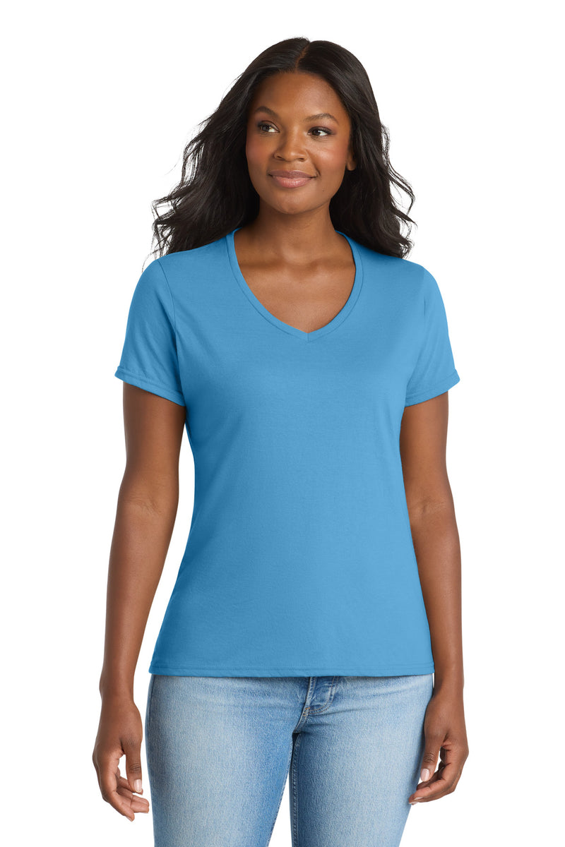 Port & Co Women's Performance Blend V-Neck Tee - Aquatic Blue