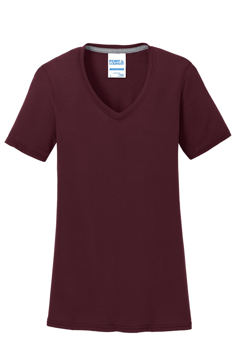 Port & Co Women's Performance Blend V-Neck Tee - Athletic Maroon