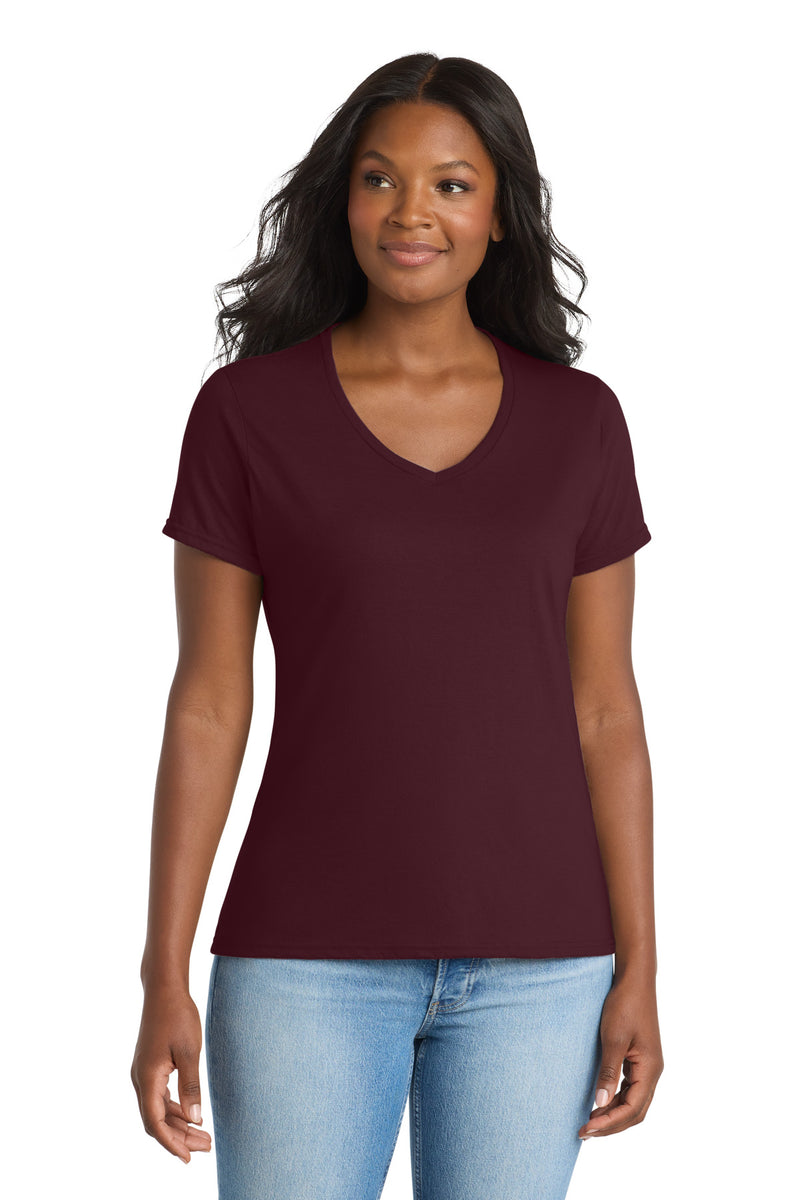 Port & Co Women's Performance Blend V-Neck Tee - Athletic Maroon