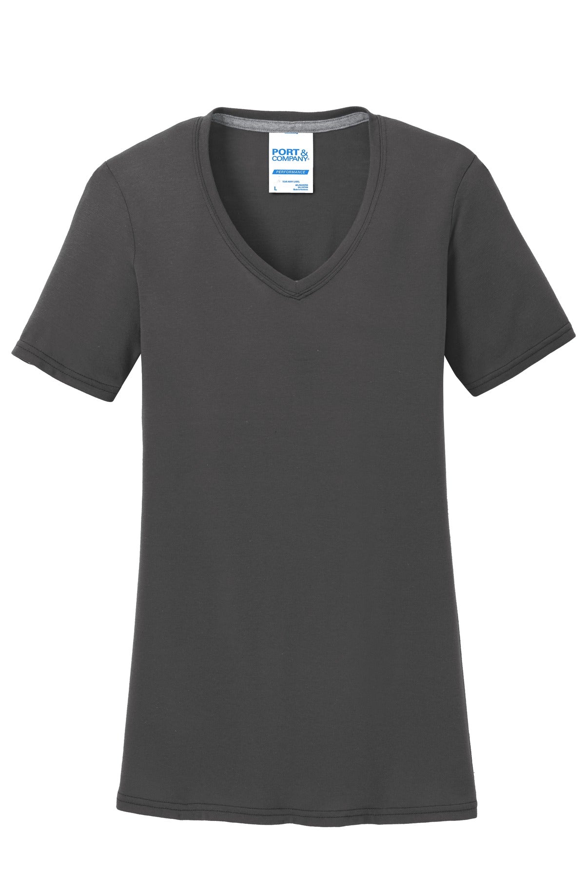 Port & Co Women's Performance Blend V-Neck Tee - Charcoal