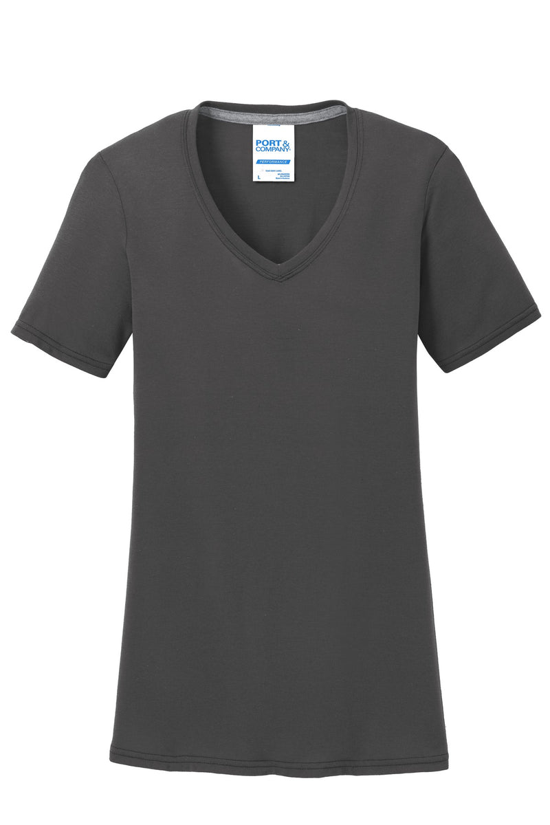 Port & Co Women's Performance Blend V-Neck Tee - Charcoal