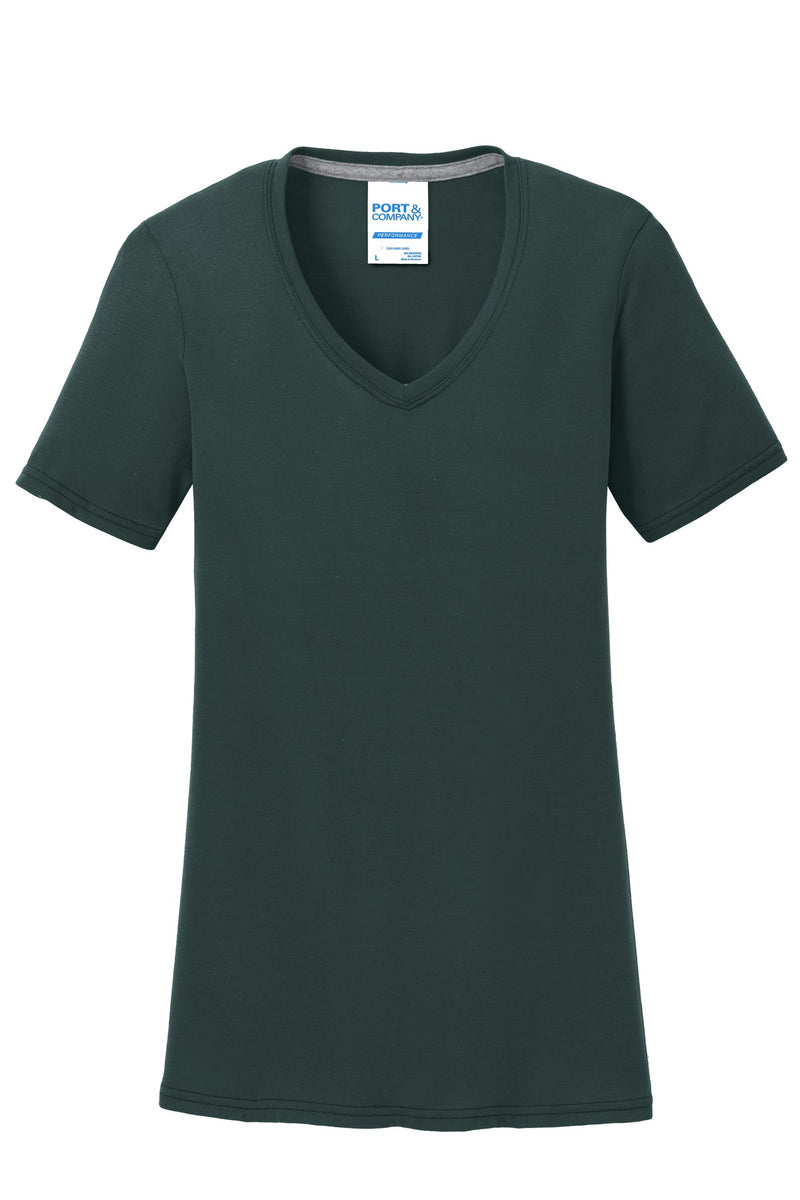 Port & Co Women's Performance Blend V-Neck Tee - Dark Green