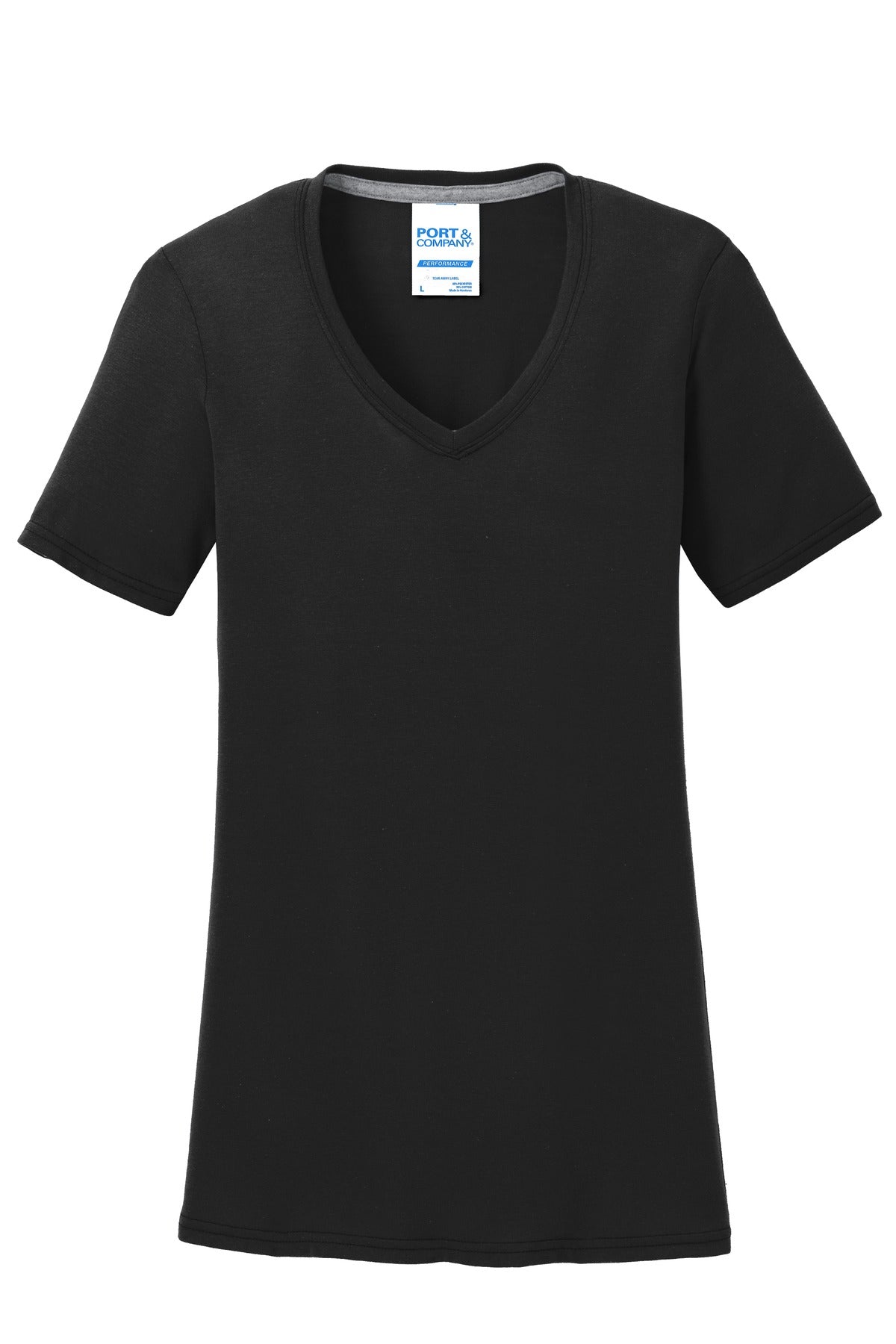 Port & Co Women's Performance Blend V-Neck Tee - Jet Black