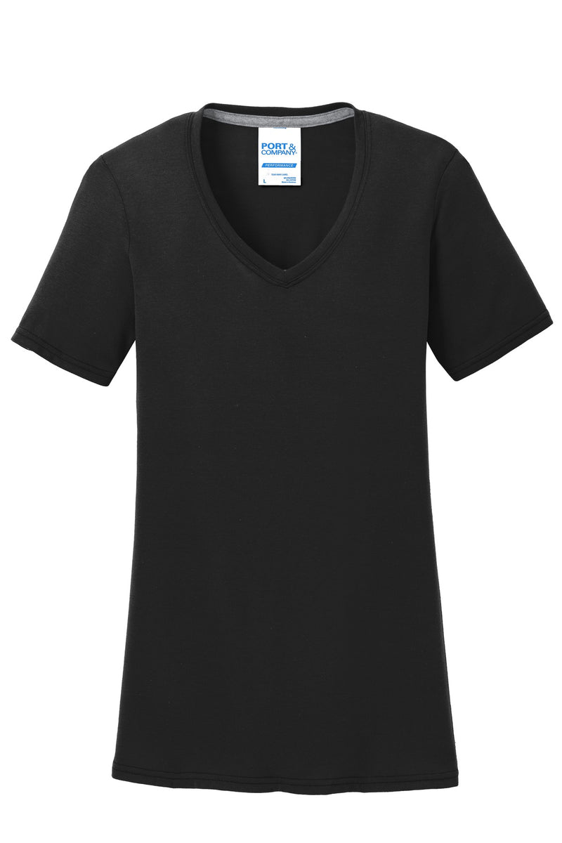 Port & Co Women's Performance Blend V-Neck Tee - Jet Black