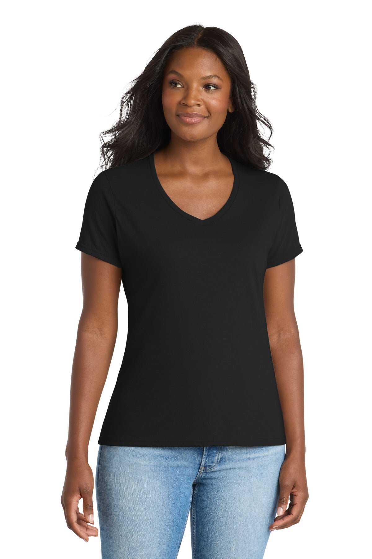 Port & Co Women's Performance Blend V-Neck Tee - Jet Black