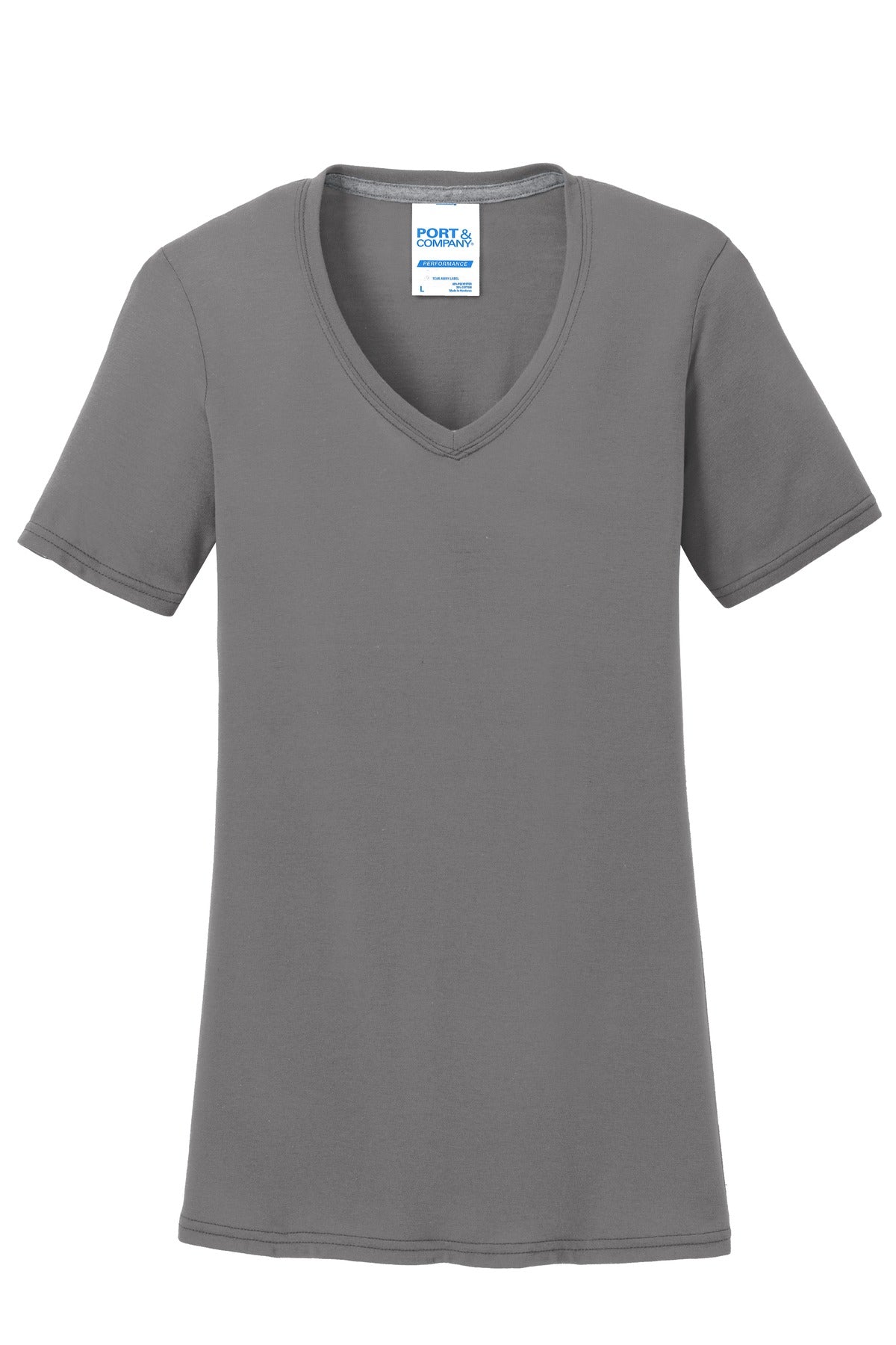 Port & Co Women's Performance Blend V-Neck Tee - Medium Grey