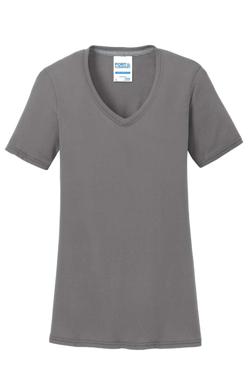 Port & Co Women's Performance Blend V-Neck Tee - Medium Grey