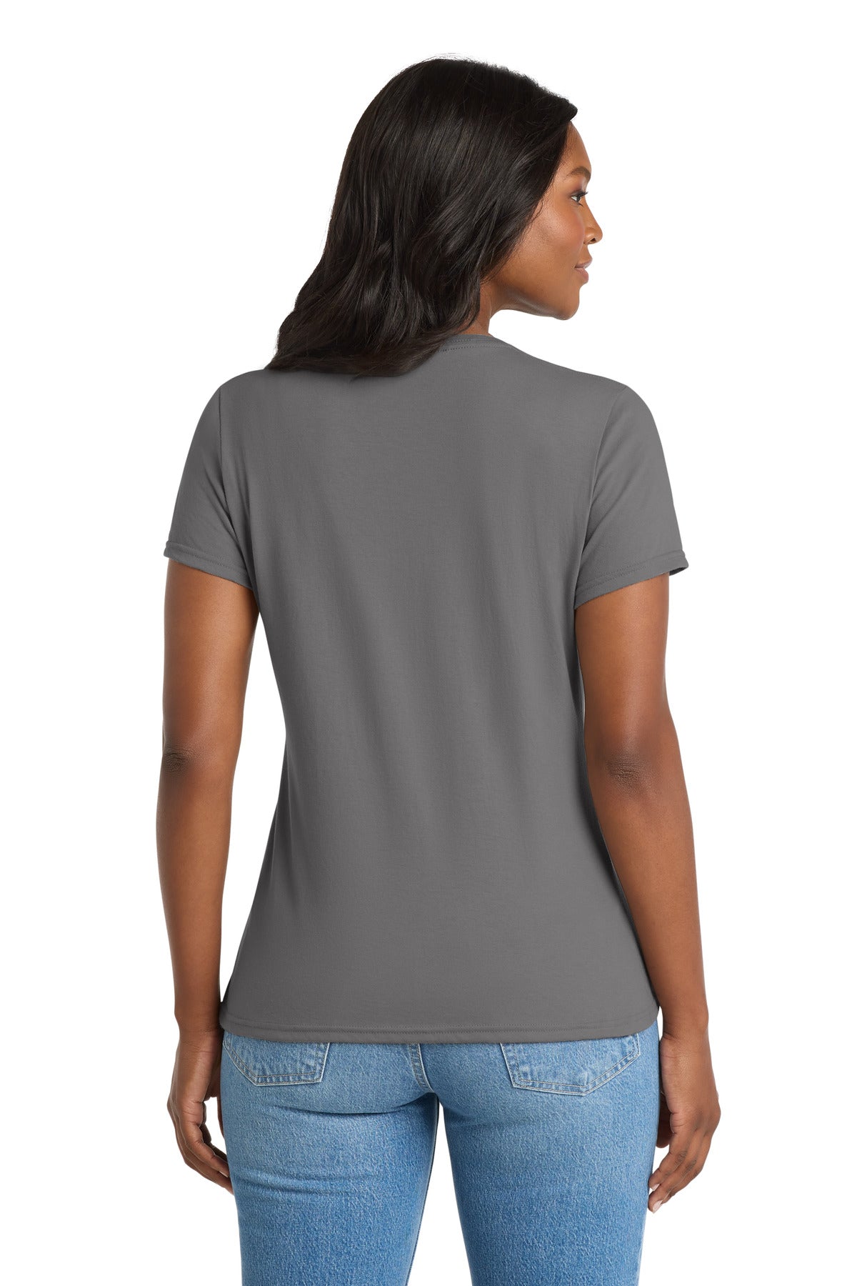 Port & Co Women's Performance Blend V-Neck Tee - Medium Grey