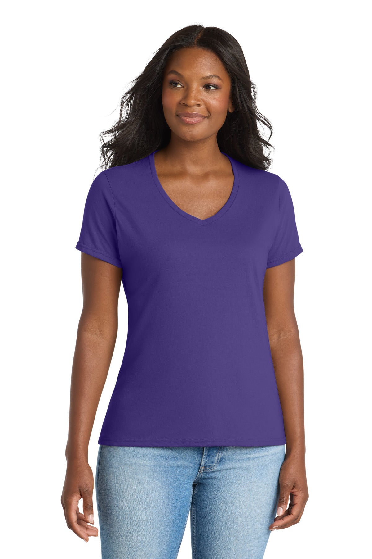 Port & Co Women's Performance Blend V-Neck Tee - Purple