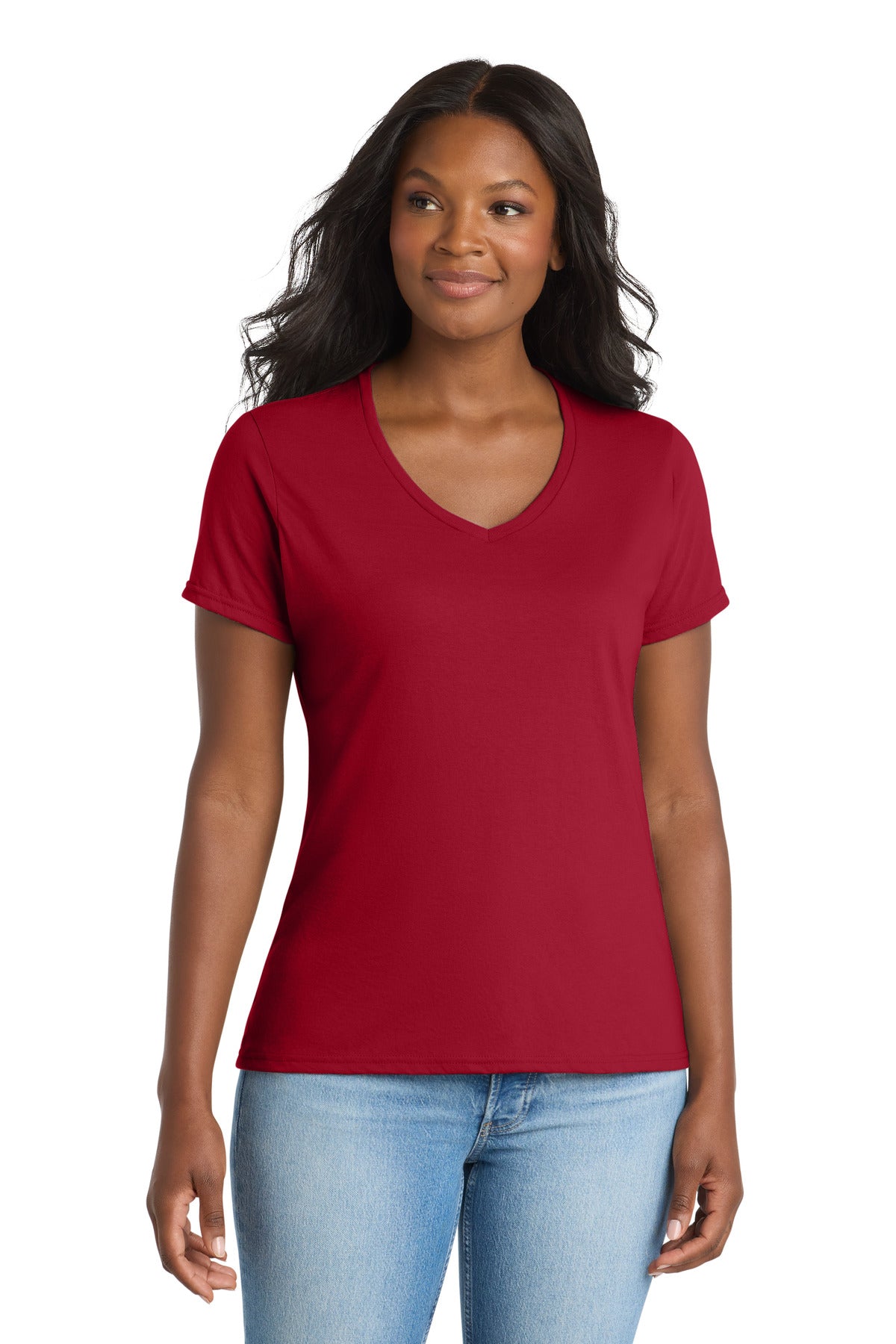 Port & Co Women's Performance Blend V-Neck Tee - Red