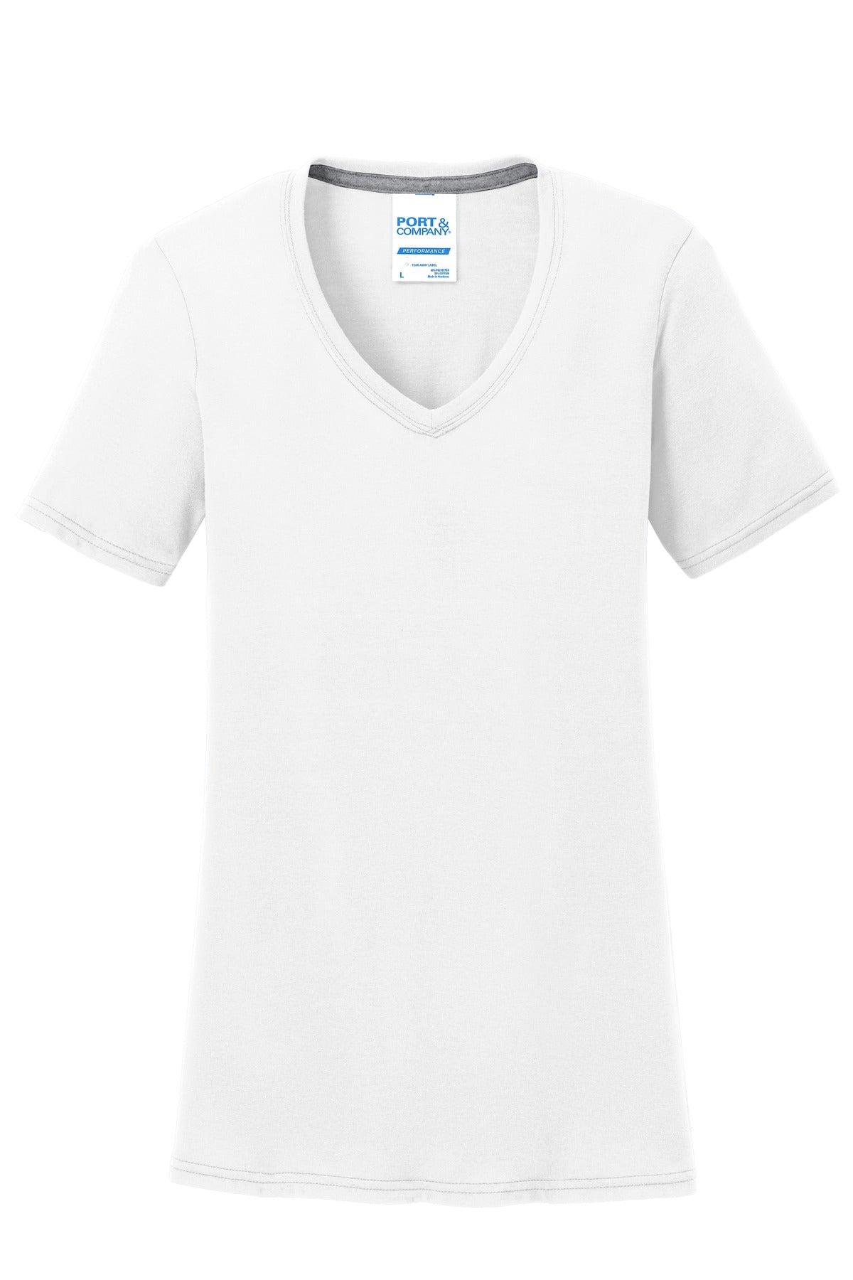Port & Co Women's Performance Blend V-Neck Tee - White