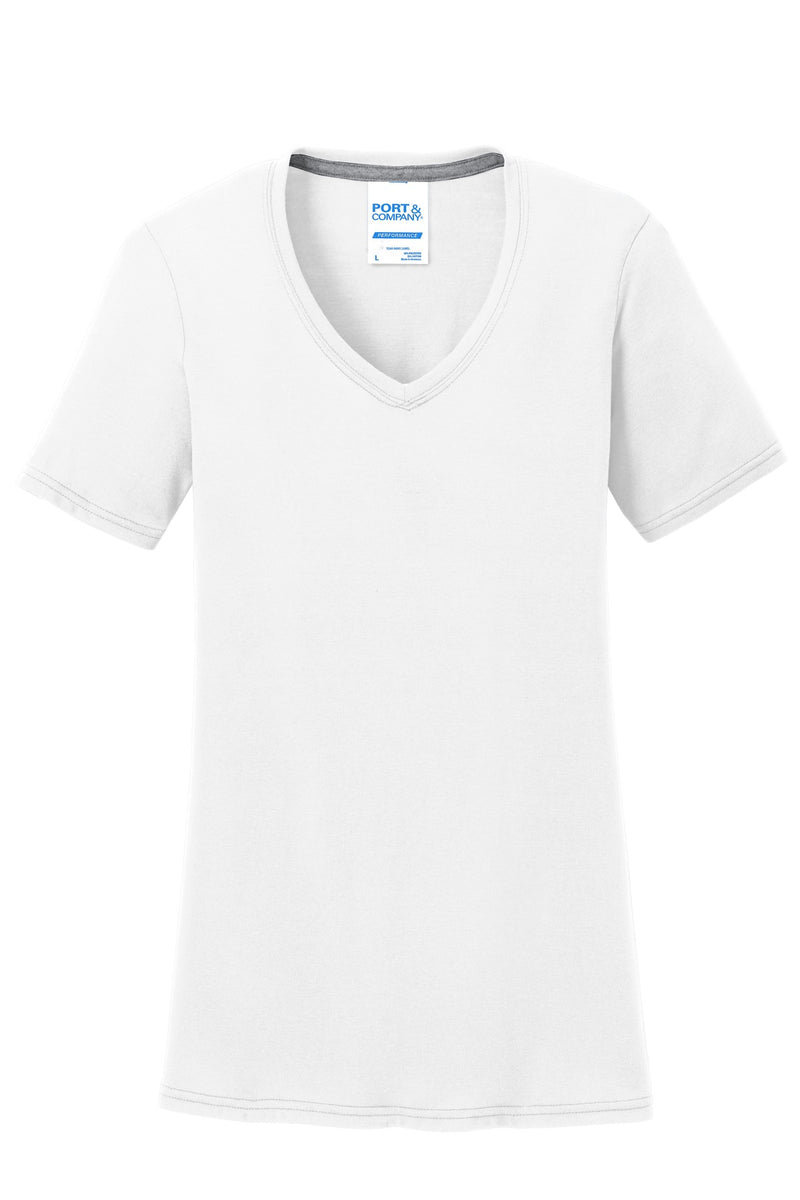 Port & Co Women's Performance Blend V-Neck Tee - White