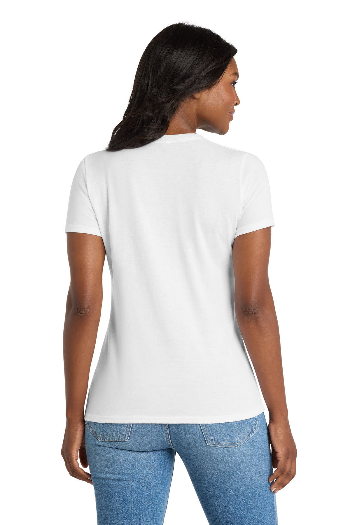 Port & Co Women's Performance Blend V-Neck Tee - White