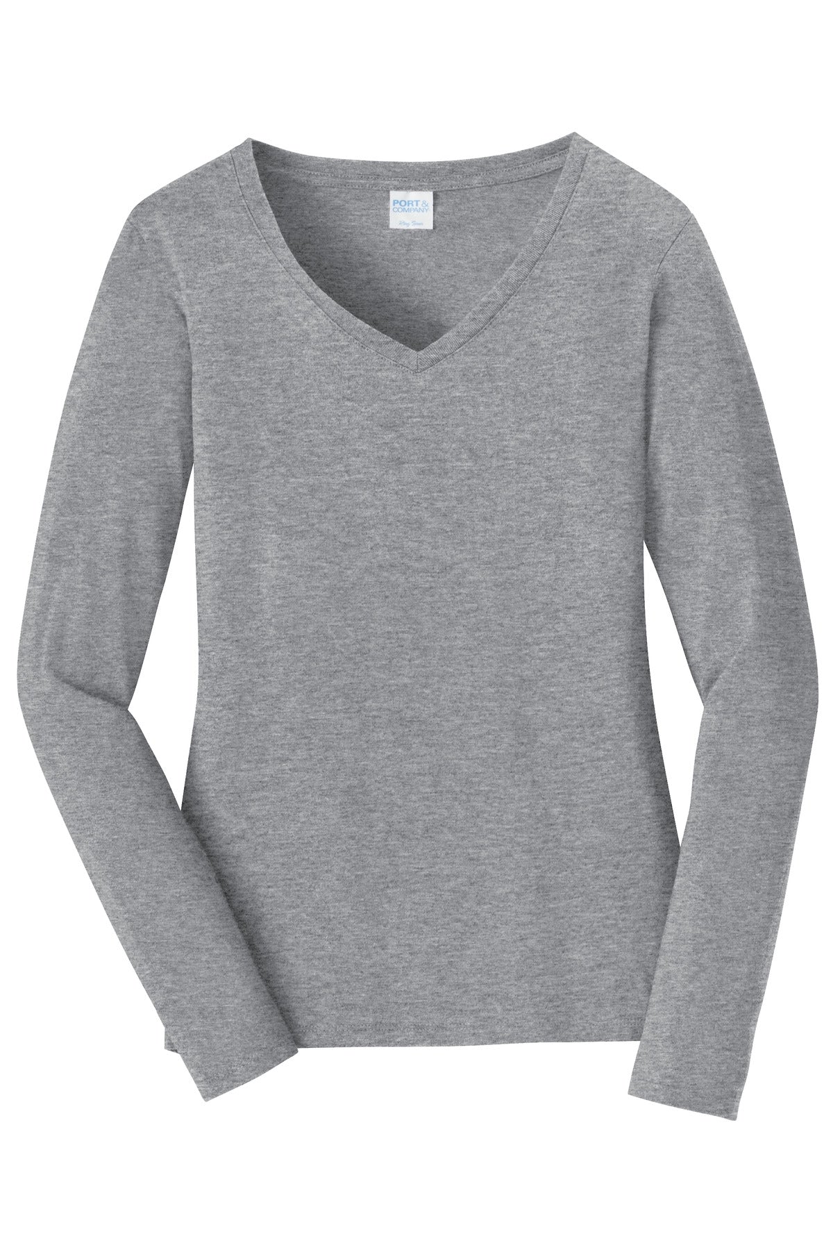 Port & Co Women's Long Sleeve Fan Favorite V-Neck Tee - Athletic Heather